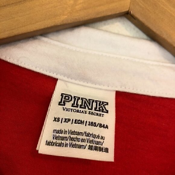 PINK VS VICTORIA'S SECRET Rugby Button Up Tee Red Navy Colorblock Long Sleeve XS - Picture 6 of 9